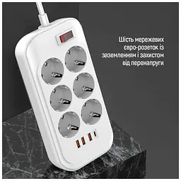 Мережевий фільтр живлення ColorWay CW-CHE64PDW, 6 розеток/4USB 2M (CW-CHE64PDW) - мініатюра 7