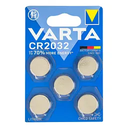 Батарейка Varta CR 2032 Bli 5 Lithium, 3-6 V, 5 шт. (6032101415) - мініатюра 2
