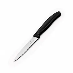 Кухонний ніж Victorinox SwissClassic для нарізки 10 см, хвилясте лезо, чорний (6.7733)