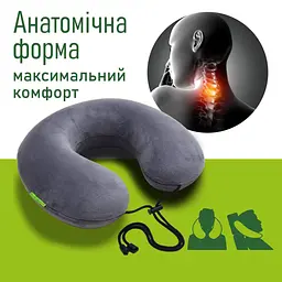Дорожня подушка для шиї ортопедична автомобільна з фіксатором з «ефектом пам'яті» (Memory foam) ELITE DECOR PMF 001-3 Сіра - мініатюра 3