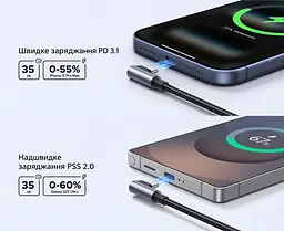 Кабель UGREEN L536 USB-C - USB-C кутовий 90° PD 3.1 240 Вт 2 м чорний (85345) - мініатюра 12