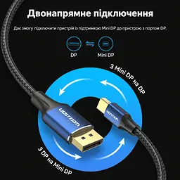 Відеокабель Vention HCFLG Mini DisplayPort - DisplayPort 1.4 8K 60 Гц 1,5 м синій (HCFLG) - мініатюра 2