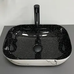 Умивальник VBI Ravenna white black marmo накладний VBI-011230, Чорний матовий - мініатюра 3
