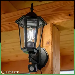 Настінний ретро-ліхтар Lumiled Bellis із датчиком руху, чорний мат, вверх - мініатюра 7