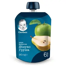 Дитяче пюре Gerber Pouch Яблуко і груша, 90 г (7613036345507) - мініатюра 1