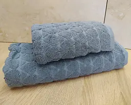Набір турецьких махрових рушників 50х90+70х140 Gulcan Jacquard Cotton Lux Damla Steel Grey - мініатюра 2