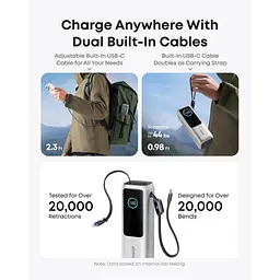 Батарея універсальна Anker 25000mAh, 165W, PD/3/0, QC/3/0, Built-In Double USB-C Cables, silver (A1695H41)