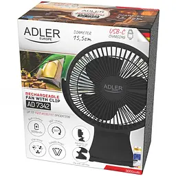 Вентилятор AdlerAD 7342 black настільний/ акумуляторний/ 5Вт/ D=15.5см/ USB-C/ чорний - мініатюра 5