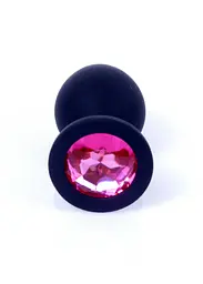 Анальна пробка із кристалом B-Series Silikon Plug Jewellery Black Medium, 8х3.5 см, чорний з рожевим - мініатюра 2