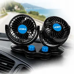 Автомобільний вентилятор VOIN 12V 6.5W на підставці подвійний / дві швидкості / два регулювання (HX-T307)