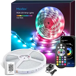 Світлодіодна стрічка Mexllex Led Strip Light 15M, Bluetooth APP і пульт дистанційного керування, Music Sync Changing Color RGB SMD