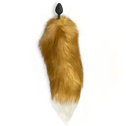 Силіконова анальна пробка з хвостом із натурального хутра Art of Sex size M Red fox - мініатюра 3
