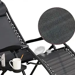 Садове Крісло Шезлонг до 120 кг Складаний Шезлонг для Дачі Zero Gravity XXL (з підстакаником) чорний - мініатюра 6
