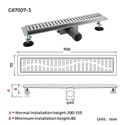 Душовий канал Gappo G87007-3 70x700 мм нержавіюча сталь - мініатюра 6