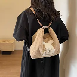 Сумка жіноча плюшева Rita Italian Bags Бежевий 33х11х25 см (id_1266) - мініатюра 3