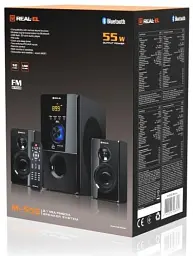 Колонки 2.1 REAL-EL M-555 Black, сателіти 2 x 12.5 Вт, сабвуфер 30 Вт, МДФ, Bluetooth, FM-тюнер, USB/SD, дисплей, живлення від мережі 220V, керування спереду + пульт ДК - мініатюра 3