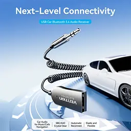 Автомобільний аудіоприймач AUX TRS 3.5мм USB Bluetooth 5.4 Coiled Cable 1.5M Gray Zinc Alloy - мініатюра 3