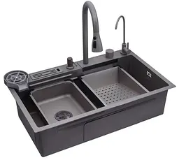 Кухонна мийка Kroner KRP Schwarze - SET7545NG PVD (3.0/0.8 мм) (CV033806) - мініатюра 2