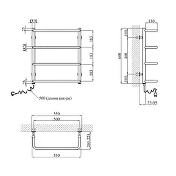 Рушникосушарка електрична Kroner Скоба ДС08ER 600x500/4 ЕR CV023832, Хром, Праве - мініатюра 2