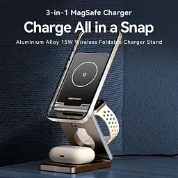 Зарядний пристрій 15W 3-in-1 Magnetic Wireless Fast Charger Gray Vention (FGFH0) - мініатюра 4