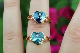 Кільце Xuping Jewelry сердечко Сваровскі блакитне в обідку р 17 золотисте - мініатюра 2