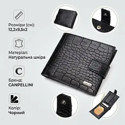 Зручний чоловічий гаманець із натуральної фактурної шкіри з тисненням під крокодила Canpellini 21790 чорний - мініатюра 3