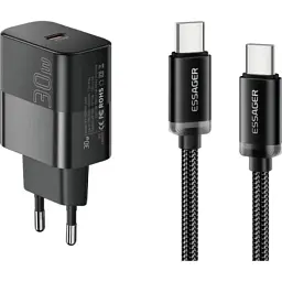 Зарядний пристрій Essager USB-C PD30W + cable USB-C to USB-C 60W black (E30JSB1-SYTT1-T)