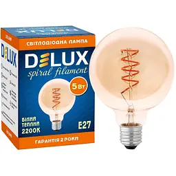 Лампочка Delux Globe G95 5Вт E27 2200К amber spiral filament (90018166) - мініатюра 2