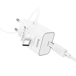 МЗП Hoco C143A Benefit PD20W (1USB-C) + кабель Type-C to Type-C White - мініатюра 5