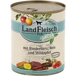 Консерви для собак LandFleisch Adult Dog mit Rinderherz, Reis und Wildapfel (яловиче серце, рис, дика яблуня) 800 г