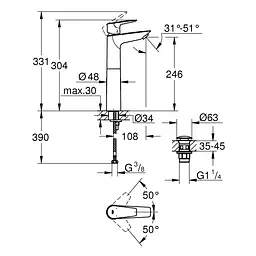 Змішувач для раковини Grohe QuickFix StartEdge XL-Size 23777001 з донним клапаном, Хром - мініатюра 2