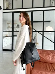 Шкіряний жіночий молодіжний рюкзак чорний на кожен день 94413 Tiding Bag - мініатюра 3