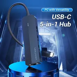 Концентратор Vention USB 3.1 Type-C to 3xUSB 2.0+MicroUSB+RJ45 100M Ethernet black (TGOBB) - мініатюра 2