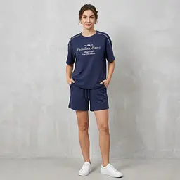 Костюм женский летний из коттона футболка и шорты 20714 M синий