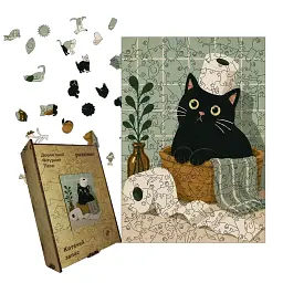 Дерев'яний фігурний пазл puzzlean Котячий запас, А3, Дерев'яна коробка 200 елементів