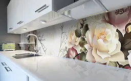 Вініловий кухонний фартух Пастельні Квіти наклейка для кухні ПВХ троянди гілки Бежевий Happy Pocket Z181767