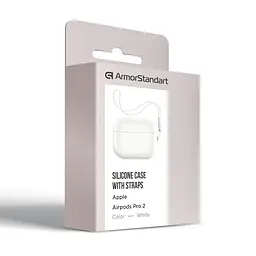 Силіконовий чохол для навушників Apple AirPods Pro 2 2022, Silicone Case with straps, білий, захисний чохол з ремінцем, ультратонкий і легкий, повний захист, з підвіскою, м"який силікон, ArmorStandart (ARM68618) - мініатюра 3