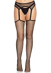 Панчохи-сітка Leg Avenue Net stockings with garter belt One size Black, пояс, підв’язки - мініатюра 3