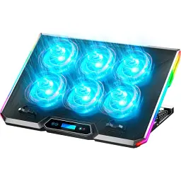Підставка для ноутбука до 18" GamePro CP890, Black, RGB підсвічування, 6 x 70 мм вентилятор (2500 rpm), LCD-дисплей, метал/пластик, 2xUSB 2.0, 396 х 286 х 28 мм, 1000 г, регулювання швидкості вентиляторів та кута нахилу