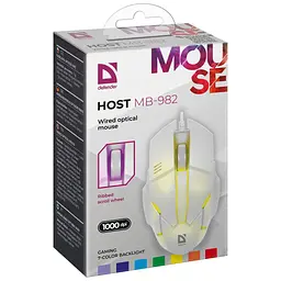 Мишка Defender Host MB-982, 3 кн.,1000 dpi, 7 кольорів, біла - мініатюра 2