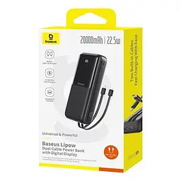 Повербанк Baseus 20000 mAh 22.5W з вбудованими кабелями Type-C та Lightning з LED-дисплеєм і швидкою зарядкою PD/QC - мініатюра 9