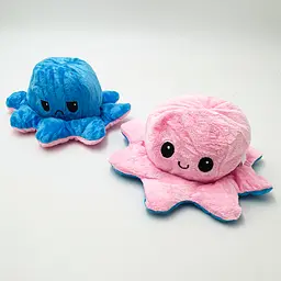 М'яка іграшка Восьминіг перевертень двосторонній веселий сумний Mood Octopus 16 см UKC рожево/синій - мініатюра 1