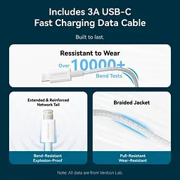 Зарядний пристрій 1xUSB-C 20W + USB-C для Lightning cable М-М Білий Vention - мініатюра 8