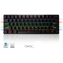 Механічна клавіатура BNFU, 61 багатокольорова RGB-клавіша зі світлодіодним підсвічуванням, міні-офісна клавіатура для Window