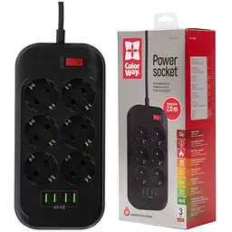 Мережевий фільтр-подовжувач СolorWay CHE-64, 6 розеток 4xUSB 2 м Black - мініатюра 3