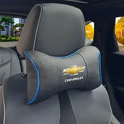 Подушка на підголівник з логотипом Chevrolet Екошкіра 3D Кольоровий лого Чорна-Синій кант 1 шт