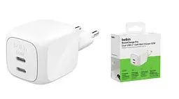 Мережевий зарядний пристрій 2×USB-C GaN PD PPS Belkin 50 W Dual USB-C White - мініатюра 5