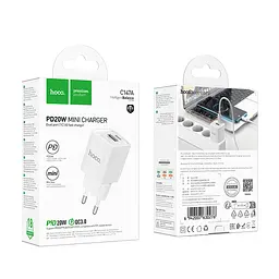Мережевий зарядний пристрій Hoco C147A Charm PD20W+QC3.0 charger(EU) Білий - мініатюра 2