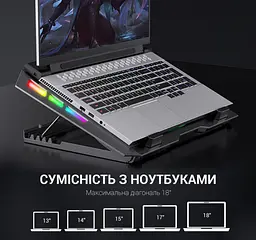 Охолоджувальна підставка для ноутбука до 18 дюймів GamePro GPCP-740 2xUSB 5xfans - мініатюра 5
