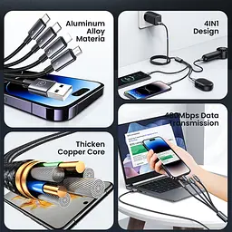 Дріт для зарядки та передачі данних Usams 4-в-1 (2×Type-C / Lightning / Micro-USB) 15W 1,2м, темний - мініатюра 4